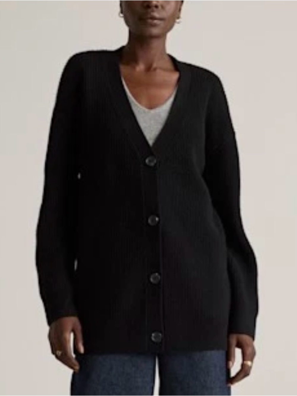 Quince Mongolian Cashmere Oversized Boyfriend Cardigan Sweater, Black size Small